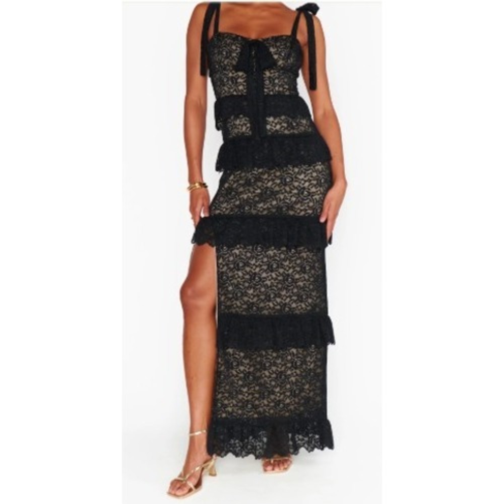 Show Me Your Mumu Black‎ Lace Maxi Dress M NWT Monique Tiered Wedding Formal